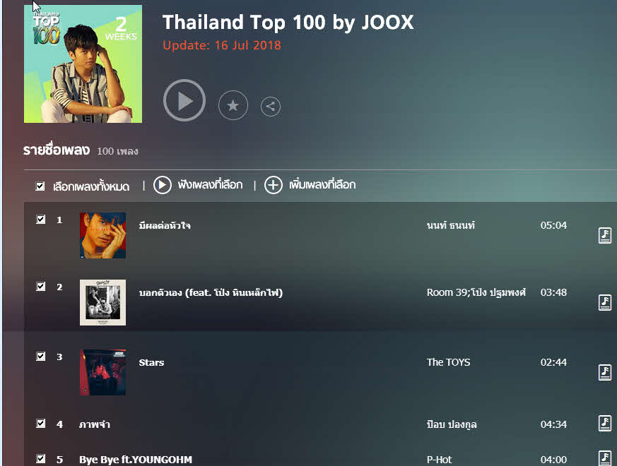 4518 JOOX Top 100 ไทย+สากล กค. 61